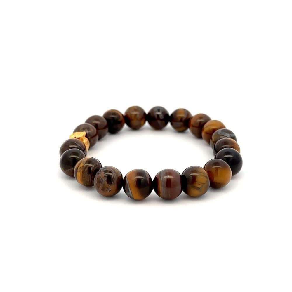 24K Gold Money Bag Lucky Charm Bracelet Gemstones Tiger Eye Brown 8 mm - Picture 5 of 5